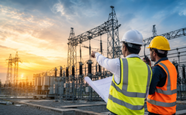 Engineers inspecting electrical substation project